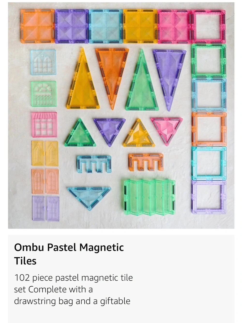 Ombu Magnetic Tiles 102 Piece Set And 1 Storage Bag